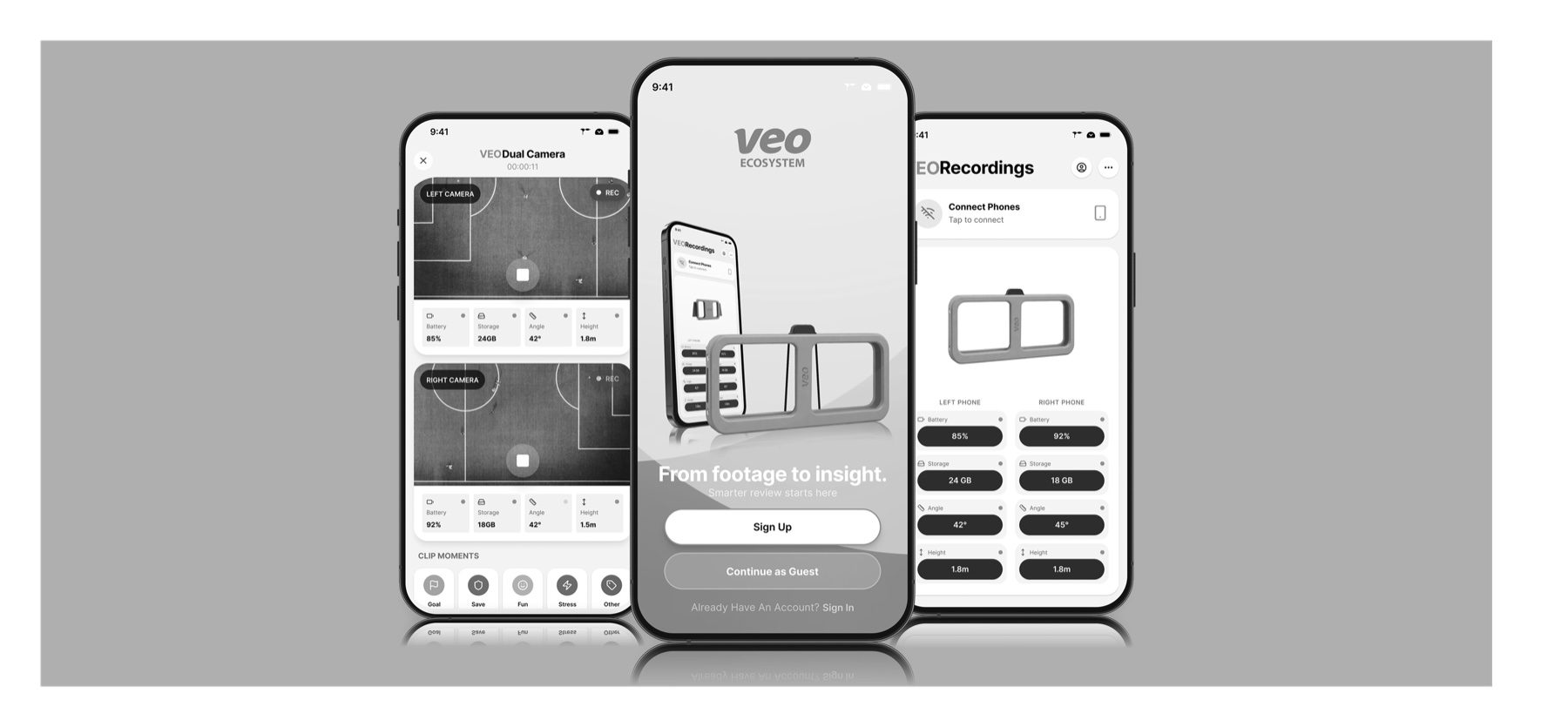 Veo sports ecosystem, black and white